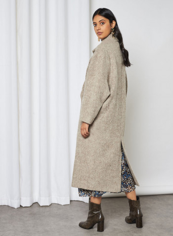 Textured Wool-Blend Coat Ecru