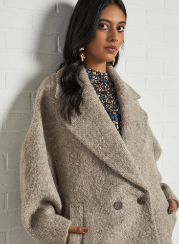 Textured Wool-Blend Coat Ecru