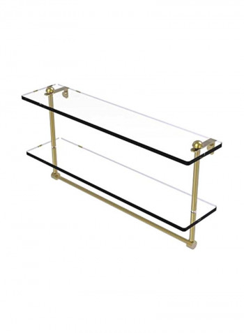 Two Tiered Integrated Towel Bar Glass Shelf Clear/Gold 22inch