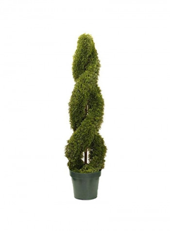 Artificial Double Cedar Spiral Flower Tree With Round Plastic Pot Green 48inch
