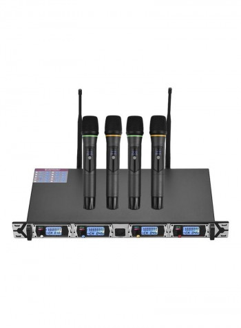 نظام ميكروفون لاسلكي D4 بتردد UHF احترافي ورباعي القنوات مع 4 ميكروفونات محمولة باليد