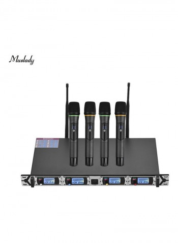 نظام ميكروفون لاسلكي D4 بتردد UHF احترافي ورباعي القنوات مع 4 ميكروفونات محمولة باليد
