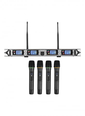 نظام ميكروفون لاسلكي D4 بتردد UHF احترافي ورباعي القنوات مع 4 ميكروفونات محمولة باليد