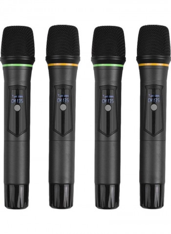 نظام ميكروفون لاسلكي D4 بتردد UHF احترافي ورباعي القنوات مع 4 ميكروفونات محمولة باليد