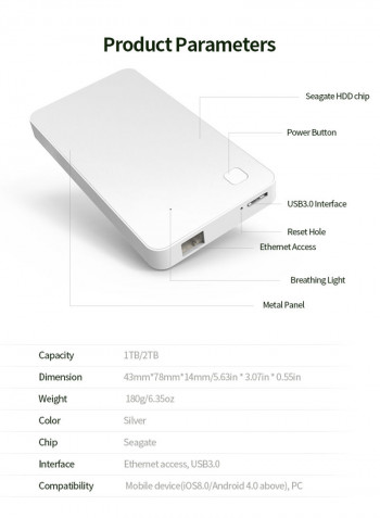 NEWQ External Hard Drive Disk with WiFi 2تيرابايت أسود