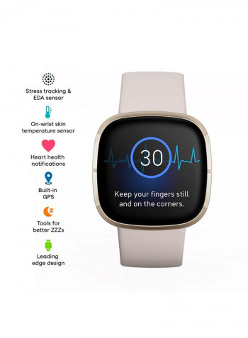 Sense, Advanced Smartwatch With Tools For Heart Health, Stress Management And Skin Temperature Trends Lunar White/Soft Gold + Free Sesh Evo True Wireless In-Ear Earbuds and Charging Case True Bleached Blue
