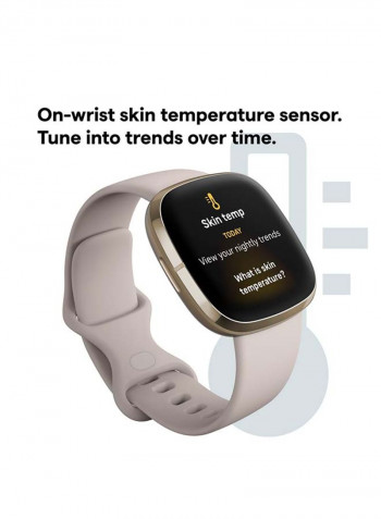Sense, Advanced Smartwatch With Tools For Heart Health, Stress Management And Skin Temperature Trends Lunar White/Soft Gold + Free Sesh Evo True Wireless In-Ear Earbuds and Charging Case True Bleached Blue