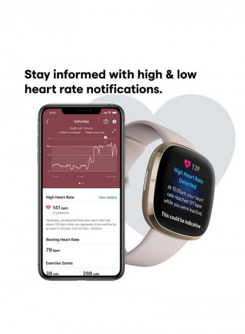 Sense, Advanced Smartwatch With Tools For Heart Health, Stress Management And Skin Temperature Trends Lunar White/Soft Gold + Free Sesh Evo True Wireless In-Ear Earbuds and Charging Case True Bleached Blue