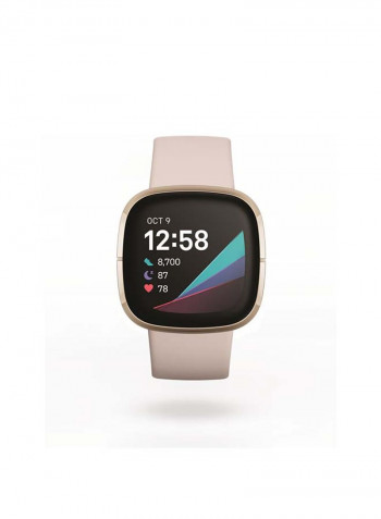 Sense, Advanced Smartwatch With Tools For Heart Health, Stress Management And Skin Temperature Trends Lunar White/Soft Gold + Free Sesh Evo True Wireless In-Ear Earbuds and Charging Case True Bleached Blue