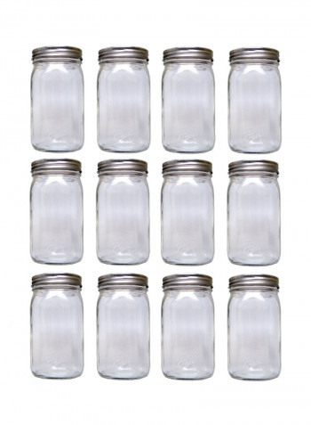 12-Piece Wide Mouth Smooth Sides Storage Jar Clear/Silver