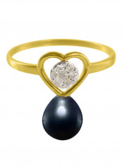 18 Karat Gold Genuine Diamond And Pearl Heart Promise Ring