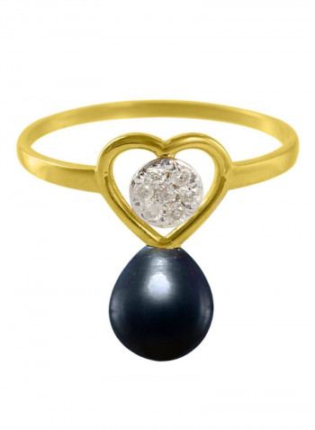 18 Karat Gold Genuine Diamond And Pearl Heart Promise Ring