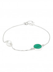 18 Karat White Gold Malachite And Pearl Two Stone Bracelet