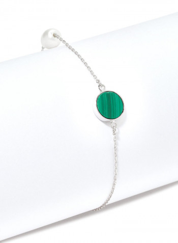 18 Karat White Gold Malachite And Pearl Two Stone Bracelet