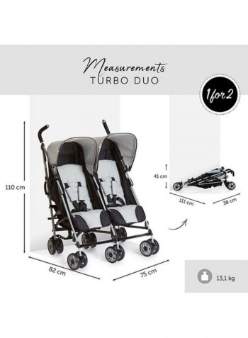 Turbo Duo Twin Stroller - Grey/Black