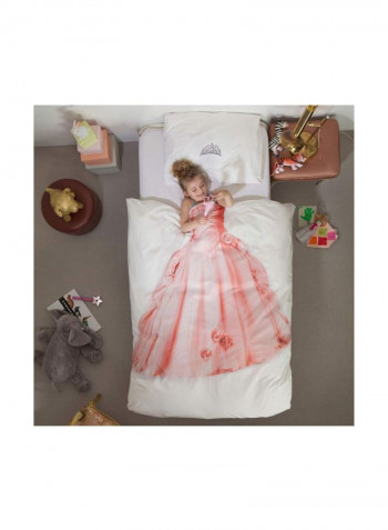 Duvet Cover With Pillowcase Cotton White/Brown Twin