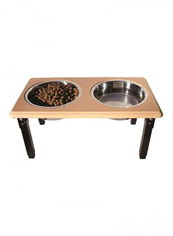 Adjustable Double Pet Dine Beige/Black/Silver 3Quart