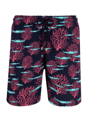Okoa Coral And Fish Printed Swim Shorts Navy/Purple/Pink