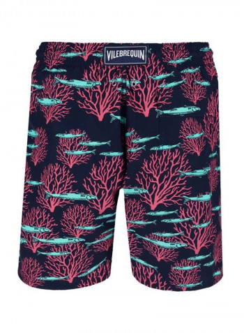 Okoa Coral And Fish Printed Swim Shorts Navy/Purple/Pink