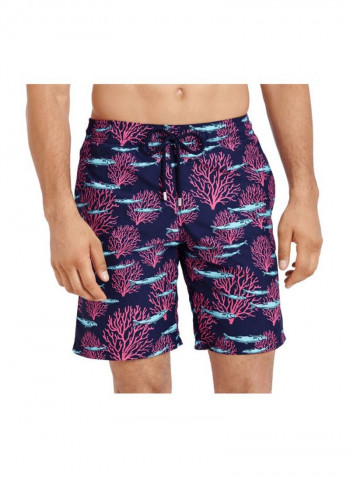 Okoa Coral And Fish Printed Swim Shorts Navy/Purple/Pink
