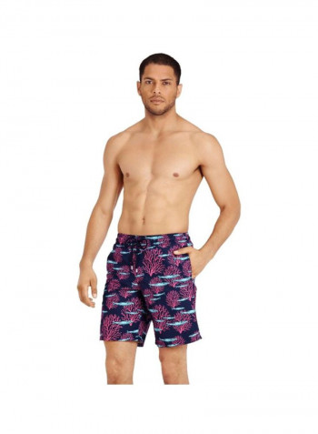 Okoa Coral And Fish Printed Swim Shorts Navy/Purple/Pink