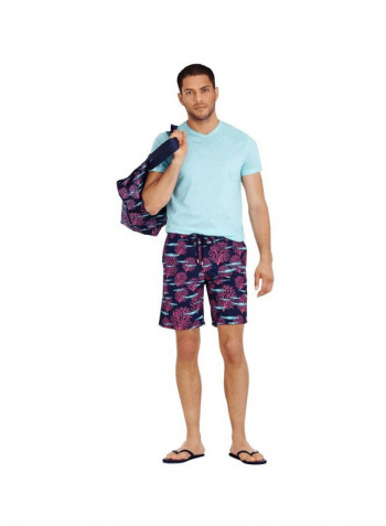 Okoa Coral And Fish Printed Swim Shorts Navy/Purple/Pink