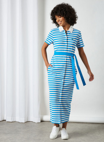 Striped Cotton Piqué Buttoned Dress Blue/White