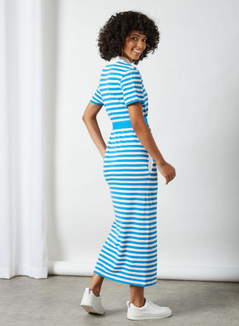 Striped Cotton Piqué Buttoned Dress Blue/White