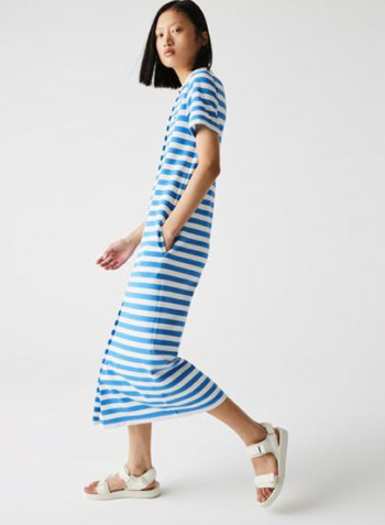 Striped Cotton Piqué Buttoned Dress Blue/White