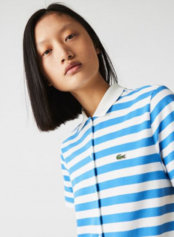 Striped Cotton Piqué Buttoned Dress Blue/White