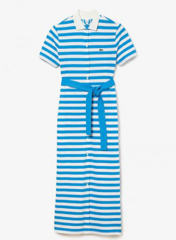 Striped Cotton Piqué Buttoned Dress Blue/White