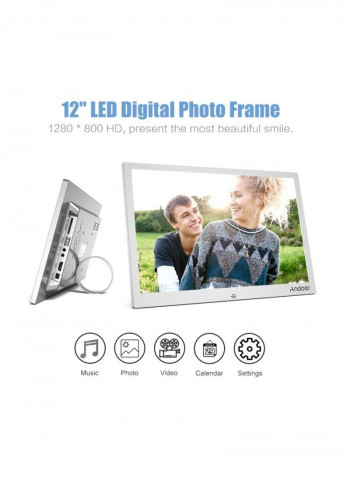 LED Digital Photo Frame With Remote Control 12inch Silver