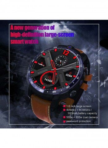 LEMFO LEM12 Smart Watch 1.6 Inch Big Screen Android 7.1 RAM3G ROM32G LTE 4G Sim 5MP+8MP Dual Camera IP67 Waterproof GPS Health Monitor Sports Smart Bracelet Replaceable Strap Brown