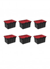 6-Piece Hinged Lid Industrial Tote Black/Red 21.8x15.4x12.5inch