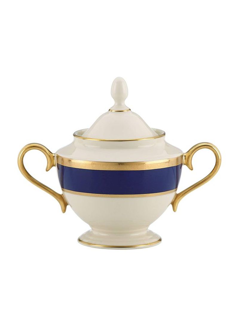 Independence Themed Sugar Bowl With Lid White/Blue/Gold 6.2x6.2x5.3inch