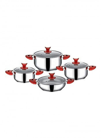 8-Piece Steel Coockware Silver/Red 24cm