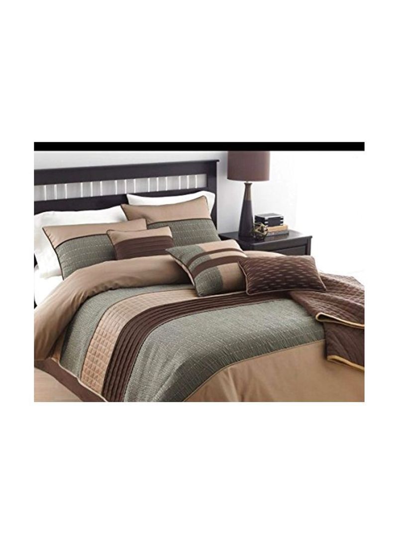 7-Piece Comforter Set Polyester Brown/Grey/Beige