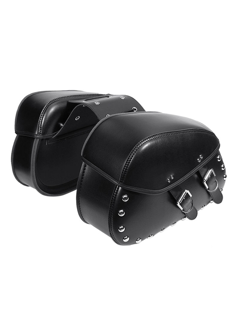 2-Piece Motorcycle Pu Leather Side Saddle Bags Saddlebag Storage Black For Harley
