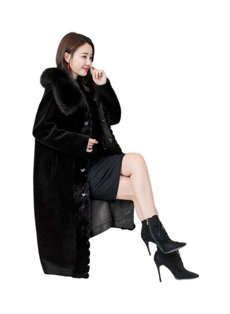 Artificial Hair Plush Lady Jacket Overcoat Black