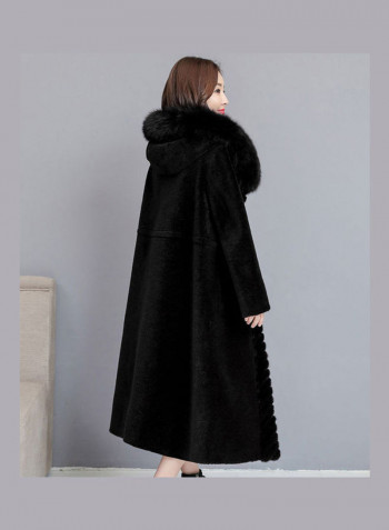 Artificial Hair Plush Lady Jacket Overcoat Black