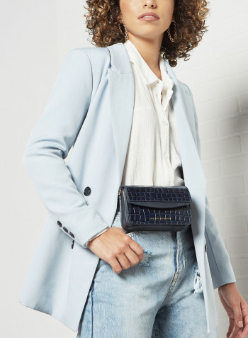 Leather Croco Small Crossbody Bag Desert Sky
