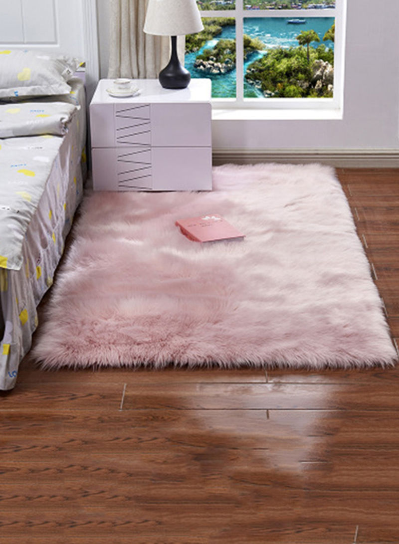 Fluffy Rectangle Bedside Floor Mat Pink M