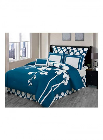 6-Piece Floral Printed Comforter Set Polyester Blue/White Queen