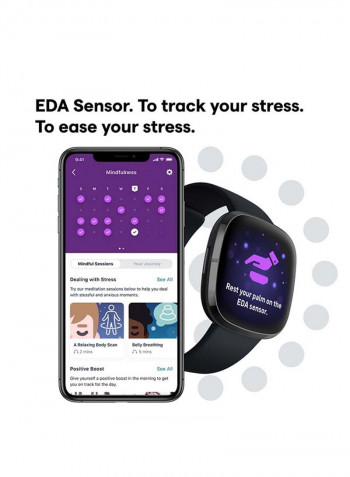 Sense, Advanced Smartwatch With Tools For Heart Health, Stress Management And Skin Temperature Trends Carbon/Graphite Stainless Steel + Free Sesh Evo True Wireless In-Ear Earbuds and Charging Case True Black