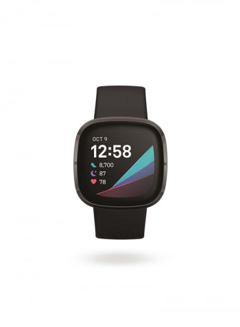 Sense, Advanced Smartwatch With Tools For Heart Health, Stress Management And Skin Temperature Trends Carbon/Graphite Stainless Steel + Free Sesh Evo True Wireless In-Ear Earbuds and Charging Case True Black