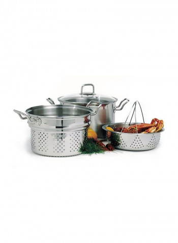 4-Piece Steamer Cooker Set Silver 8Quart