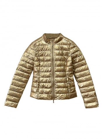 Quilted Finish Puffer Jacket ذهبي