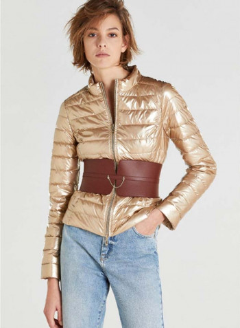 Quilted Finish Puffer Jacket Gold