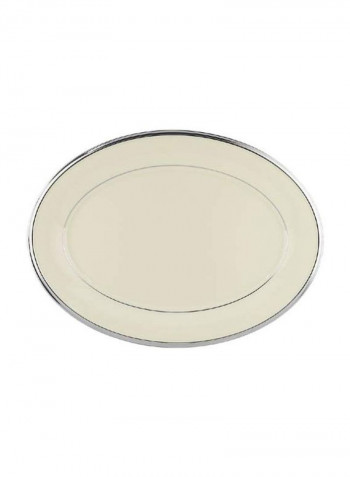 Platinum-Banded Fine China Platter Beige 13inch
