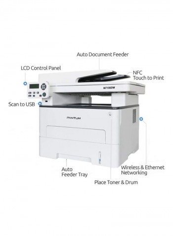 Monochrome Laser Printer With Copier/Scanner/Wireless Function 16.34x14.37x13.78inch White